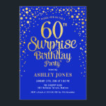 Surprise 60th Birthday Party - Royal Blue & Gold Invitation<br><div class="desc">Surprise 60th Birthday Party Invitation.
Elegant design in royal blue and faux glitter gold. Features stylish script font and confetti. Message me if you need custom age.</div>