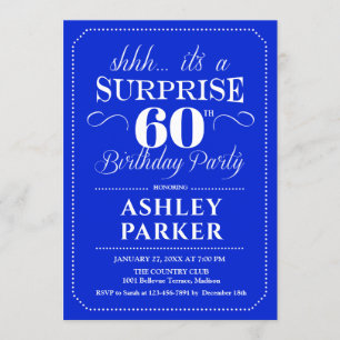 Surprise 60th Birthday Party - Royal Blue White Invitation