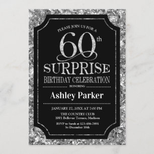 Surprise 60th Birthday Party - Silver Black Invitation