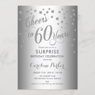 Surprise 60th Birthday Party - Silver Invitation