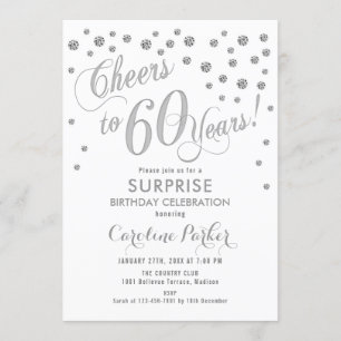 Surprise 60th Birthday Party - Silver White Invitation