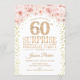 Surprise 60th Birthday Party - White Gold Pink Invitation