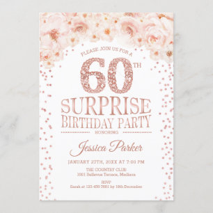 Surprise 60th Birthday Party - White Rose Gold Invitation