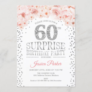Surprise 60th Birthday Party - White Silver Pink Invitation