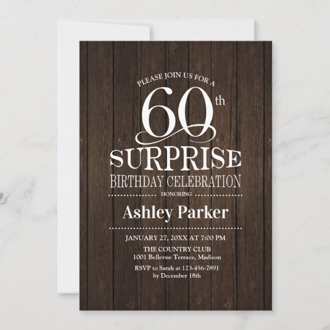 Surprise 60th Birthday Party - Wood Invitation (Front)