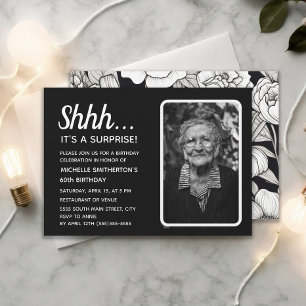 Surprise 60th Birthday Photo Black White  Invitation