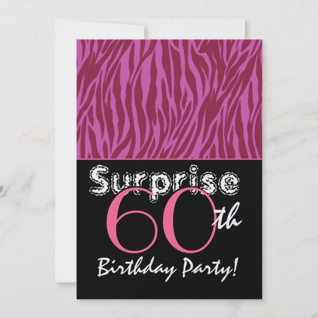 SURPRISE 60th Birthday Pink and Burgundy Zebra Invitation (Front)