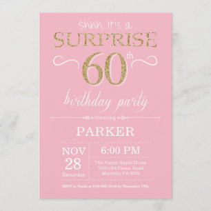 Surprise 60th Birthday Pink and Gold Glitter Invitation