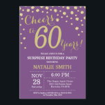 Surprise 60th Birthday Purple and Gold Diamond Invitation<br><div class="desc">Surprise 60th Birthday Invitation with Purple and Gold Glitter Diamond Background. Gold Confetti. Adult Birthday. Male Men or Women Birthday. For further customisation,  please click the "Customise it" button and use our design tool to modify this template.</div>
