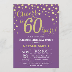 Surprise 60th Birthday Purple and Gold Diamond Invitation