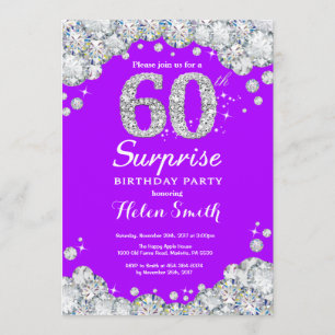 Surprise 60th Birthday Purple and Silver Diamond Invitation