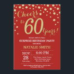 Surprise 60th Birthday Red and Gold Diamond Invitation<br><div class="desc">Surprise 60th Birthday Invitation with Red and Gold Glitter Diamond Background. Gold Confetti. Adult Birthday. Male Men or Women Birthday. For further customisation,  please click the "Customise it" button and use our design tool to modify this template.</div>