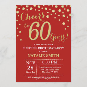 Surprise 60th Birthday Red and Gold Diamond Invitation