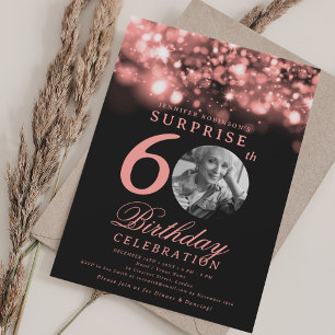 SURPRISE 60th Birthday Rose Gold Midnight Glam  Invitation