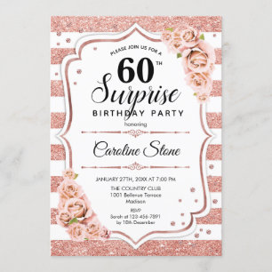 Surprise 60th Birthday - Rose Gold White Pink Invitation
