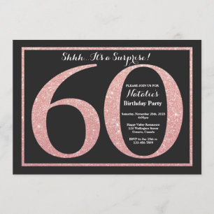 Surprise 60th Birthday Rose Pink Gold Glitter Invitation