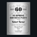 Surprise 60th Birthday - Silver Black Invitation<br><div class="desc">Surprise 60th Birthday Invitation. Retro design in faux silver foil and black. Cheers to 60 years! Can be also personalized into any year.</div>