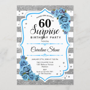 Surprise 60th Birthday - Silver White Blue Invitation