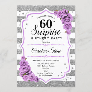 Surprise 60th Birthday - Silver White Purple Invitation