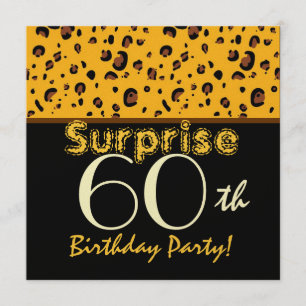 SURPRISE 60th Birthday Trendy Gold Black Leopard Invitation