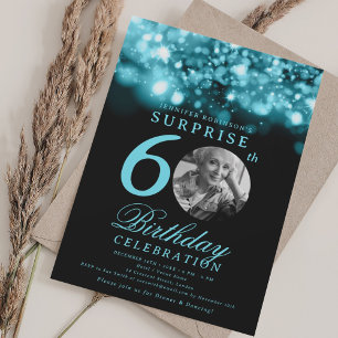 SURPRISE 60th Birthday Turquoise Midnight Glam  Invitation