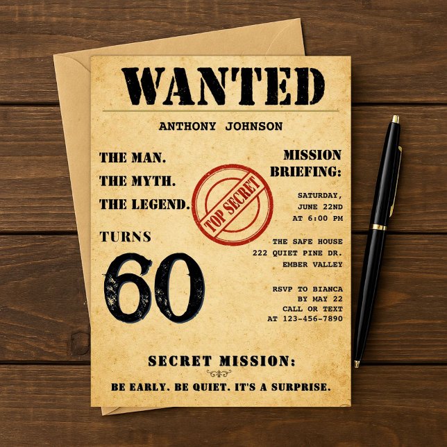 Surprise 60th Birthday Wanted Poster Invitation (Creator Uploaded)