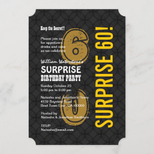 SURPRISE 60th Modern Birthday Black Gold A01 Invitation