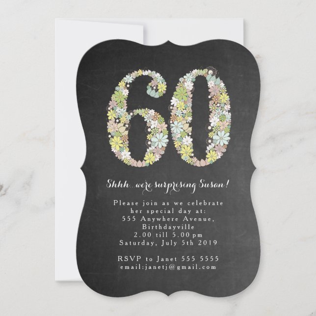 Surprise 60th Number 60 Birthday Party Invite (Front)