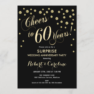 Surprise 60th Wedding Anniversary - Black & Gold Invitation