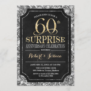 Surprise 60th Wedding Anniversary - Silver Gold Invitation