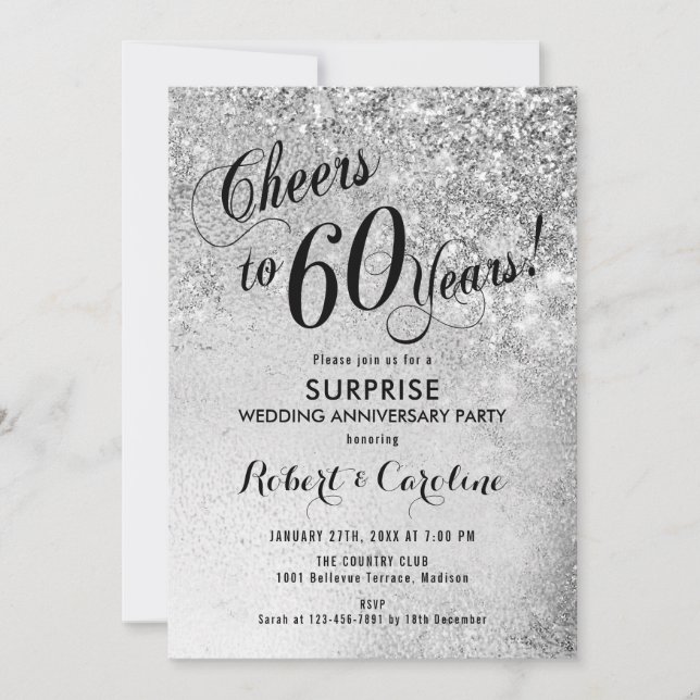 Surprise 60th Wedding Anniversary - Silver Invitation (Front)