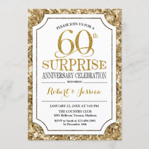 Surprise 60th Wedding Anniversary - White Gold Invitation