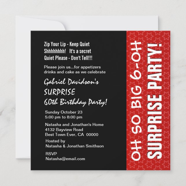 SURPRISE 60th Year Birthday Red Stars Q004 Invitation (Front)