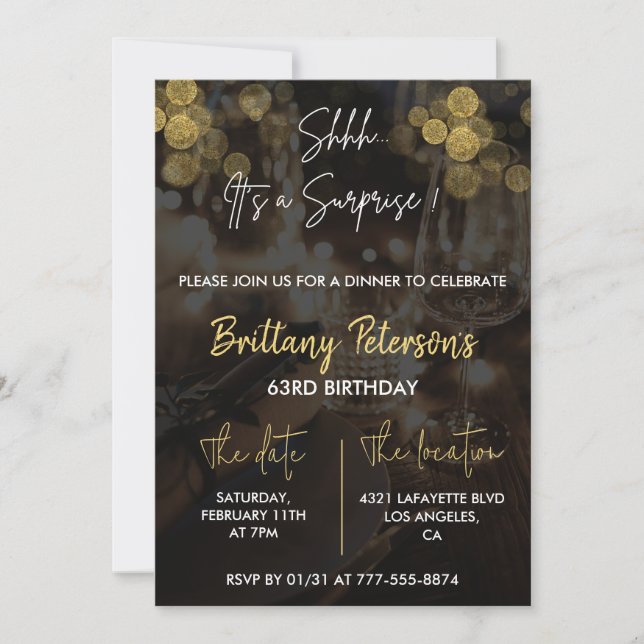 Surprise 63rd birthday invitations Glam Glitter (Front)