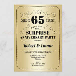 Surprise 65th Anniversary Party - Gold Black Invitation