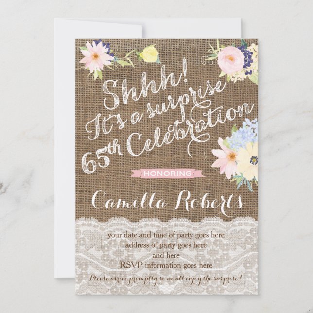 surprise 65th birthday invitations, surprise party invitation (Front)