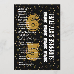 SURPRISE 65th Modern Birthday Gold and Black W199A Invitation