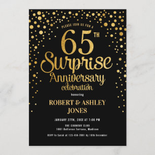 Surprise 65th Wedding Anniversary - Black & Gold Invitation