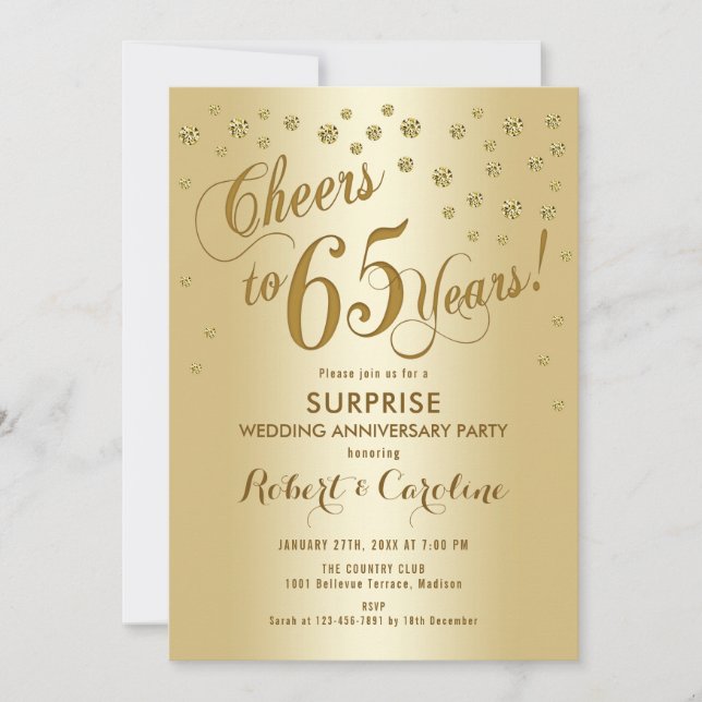 Surprise 65th Wedding Anniversary - Gold Invitation (Front)