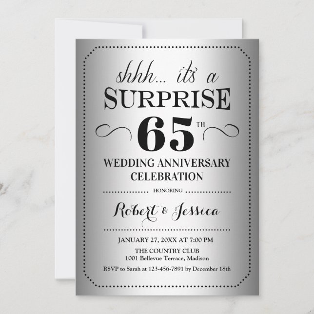 Surprise 65th Wedding Anniversary - Silver Black Invitation (Front)