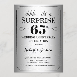 Surprise 65th Wedding Anniversary - Silver Black Invitation