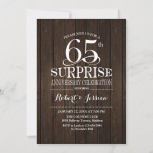 Surprise 65th Wedding Anniversary Wood Invitation