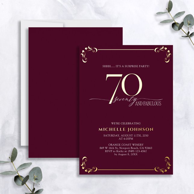 Surprise 70 & Fabulous Burgundy & Gold Birthday (Creator Uploaded)
