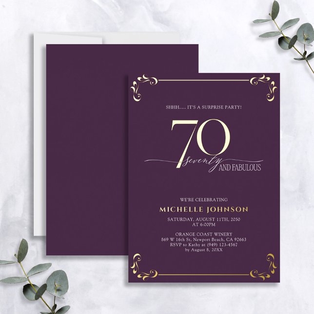 Surprise 70 & Fabulous Purple & Gold Birthday Foil (Creator Uploaded)