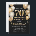 Surprise 70th Birthday Black and Gold Balloons Invitation<br><div class="desc">Surprise 70th Birthday Black and Gold Glitter Balloons Birthday Invitation. For further customisation,  please click the "Customise it" button and use our design tool to modify this template.</div>