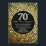 Surprise 70th Birthday Black and Gold Glitter Invitation<br><div class="desc">Surprise 70th Birthday Invitation. Black and Gold Glitter. Gold Diamond. Adult Birthday Party. For Men or Women. For further customisation,  please click the "Customise it" button and use our design tool to modify this template.</div>