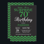 Surprise 70th Birthday Black and Green Chevron Invitation<br><div class="desc">Surprise 70th Birthday Invitation with Black and Green Chevron. Chalkboard. Adult Birthday. Man or Women Bday Invite. For further customisation,  please click the "Customise it" button and use our design tool to modify this template.</div>