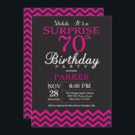 Surprise 70th Birthday Black and Hot Pink Invitation<br><div class="desc">Surprise 70th Birthday Invitation with Black and Hot Pink Chevron. Chalkboard. Adult Birthday. Man or Women Bday Invite. For further customisation,  please click the "Customise it" button and use our design tool to modify this template.</div>