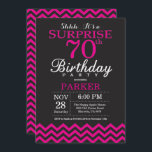 Surprise 70th Birthday Black and Hot Pink Invitation<br><div class="desc">Surprise 70th Birthday Invitation with Black and Hot Pink Chevron. Chalkboard. Adult Birthday. Man or Women Bday Invite. For further customisation,  please click the "Customise it" button and use our design tool to modify this template.</div>