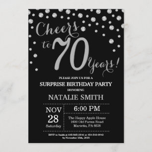 Surprise 70th Birthday Black and Silver Diamond Invitation